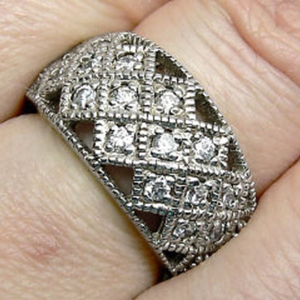 Sterling silver Wide  Band milgrain ring size 7 - Picture 4 of 6